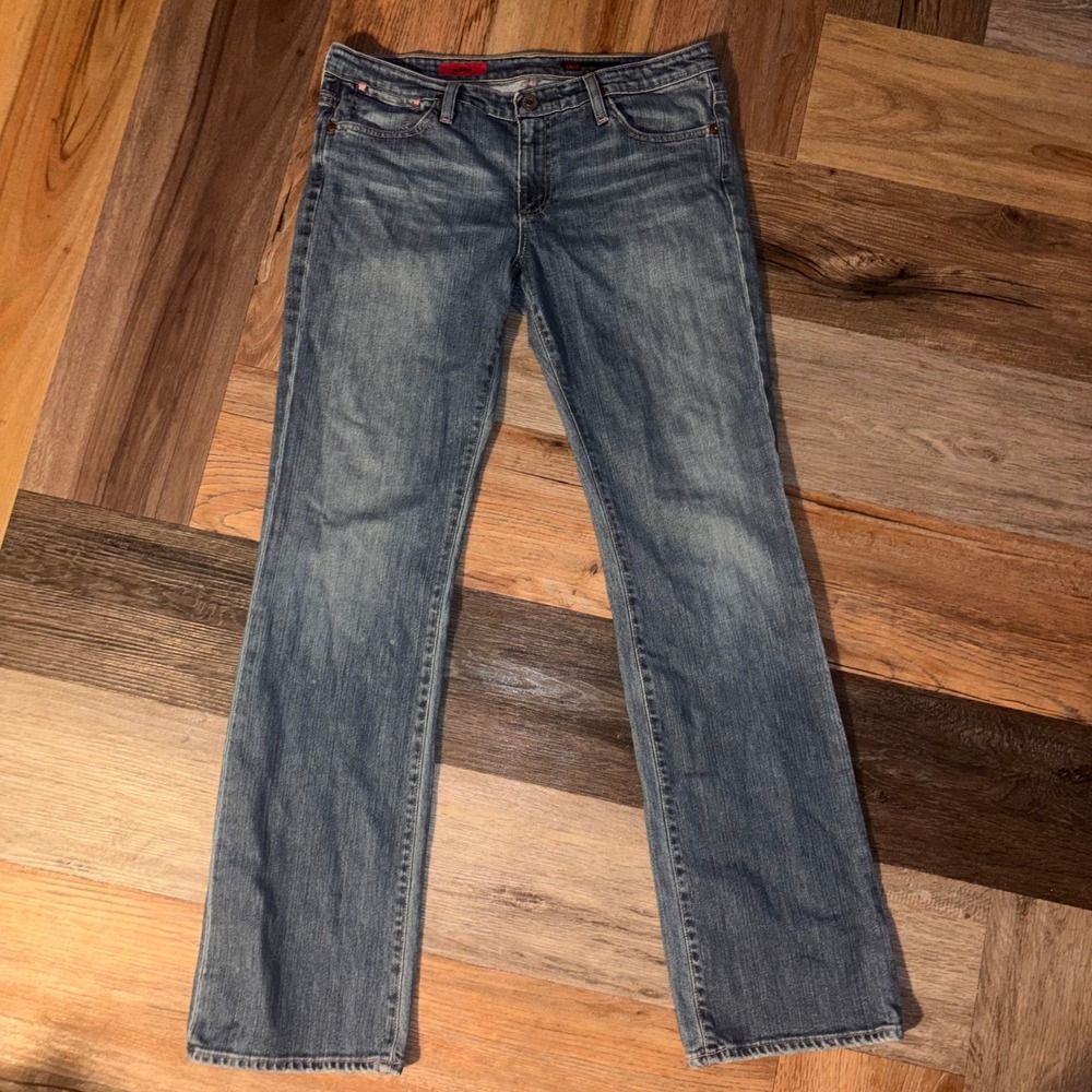 AG Adriano Goldschmied The Kiss Bootcut Jeans Medium Wash Blue Pink Stitch 32R